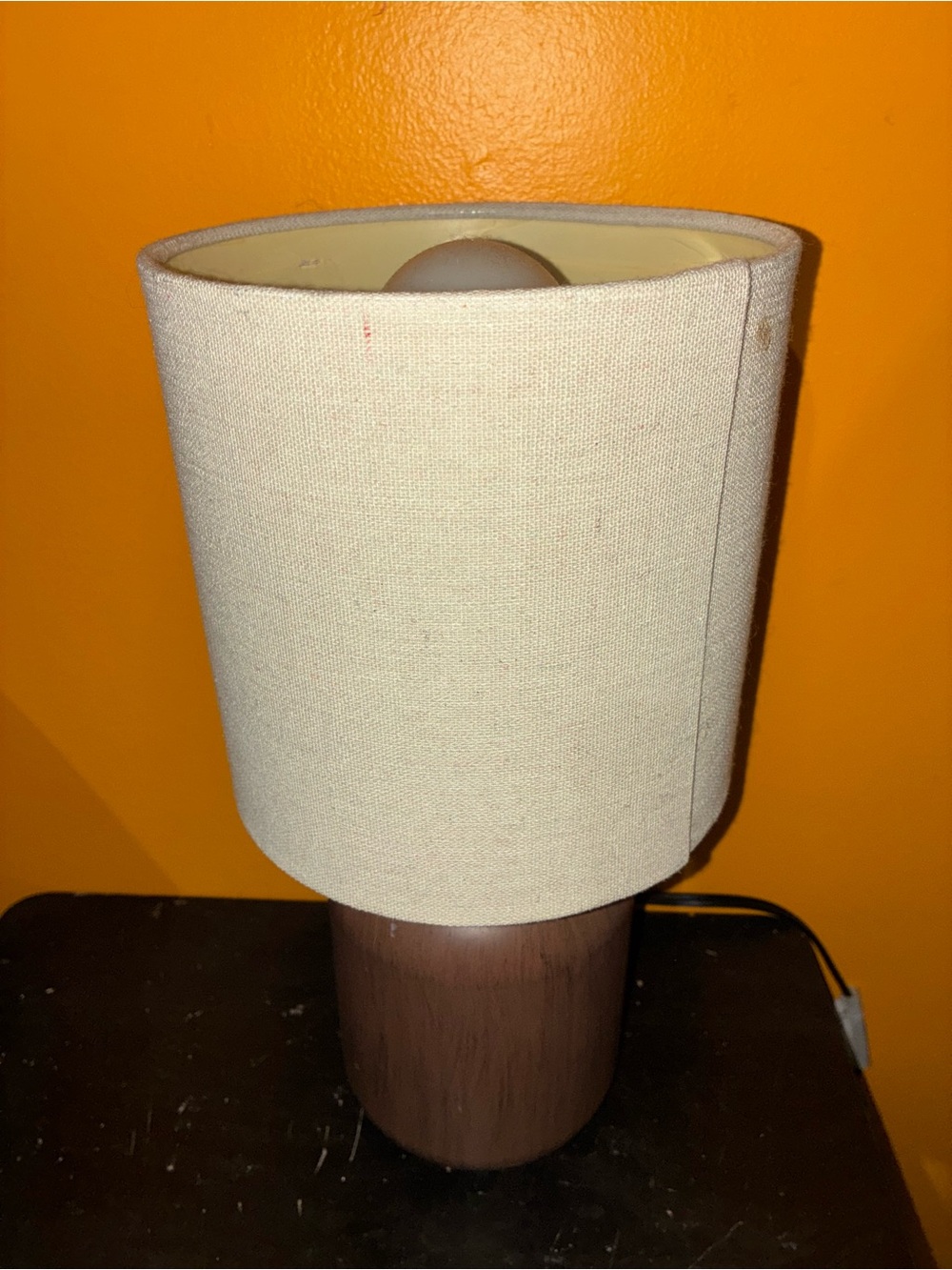 Neutral Beige Fabric Table Lamp with Wood Base